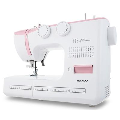 MEDION Freiarm-Nähmaschine "SM60 (MD 10689), 60 Stichmuster, Rückwärtstaste, 60 Watt Motorleistung", rosa, B:42cm H:30cm T:17cm, Nähmaschinen, automatischer Einfädler, einstellbare Stichlänge und -breite, Nähloch