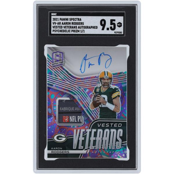 aaron-rodgers-green-bay-packers-autographed-2021-panini-spectra-psychedelic-prizm-laundry-tag-relic-#vv-ar-#1-1-sgc-authenticated-9.5-card/