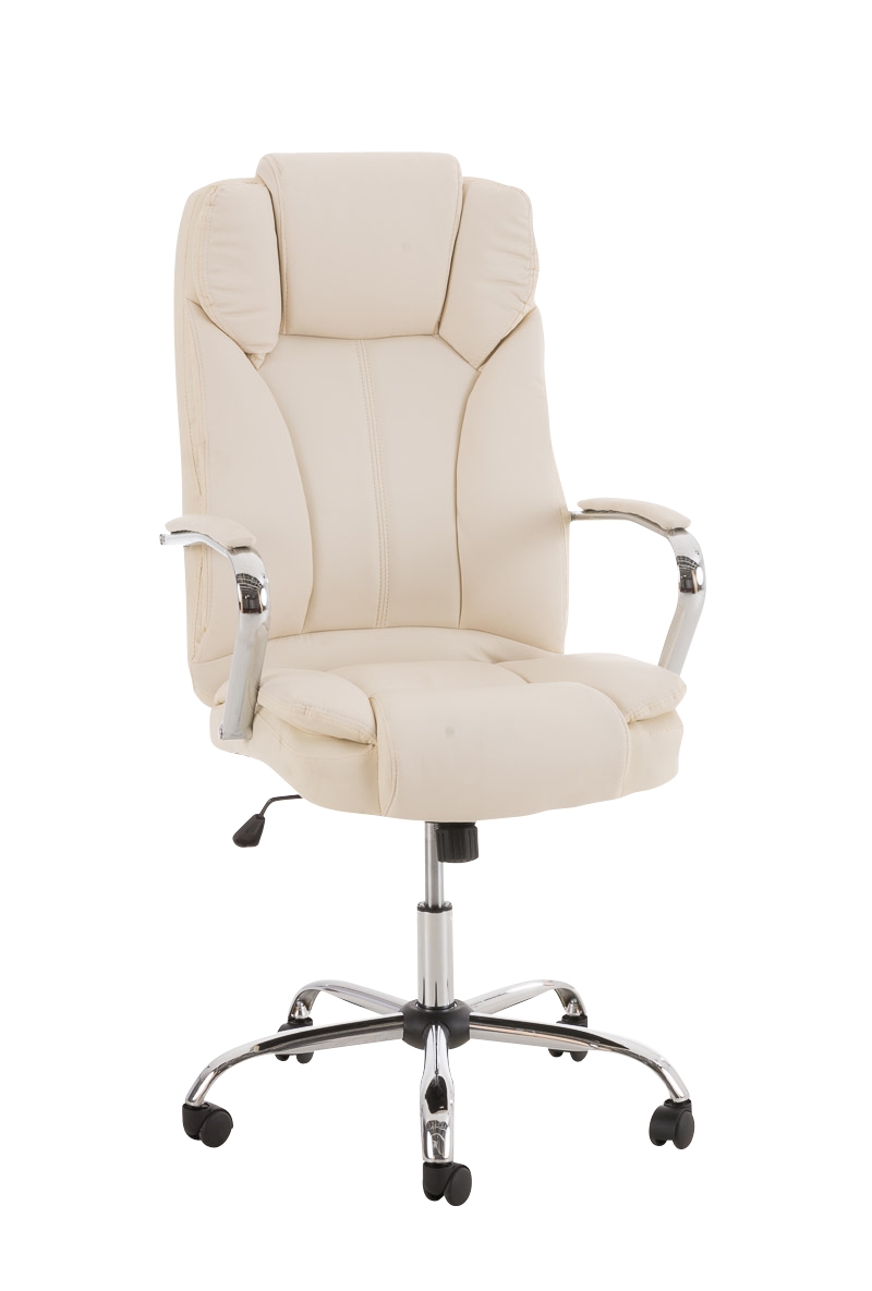 DELUKE® Bürostuhl JUBEL - 115x62x70, Creme | Kunstleder | Metall in Chromoptik Gestell | ergonomische Bürostühle Homeoffice Stuhl mit Rollen Image