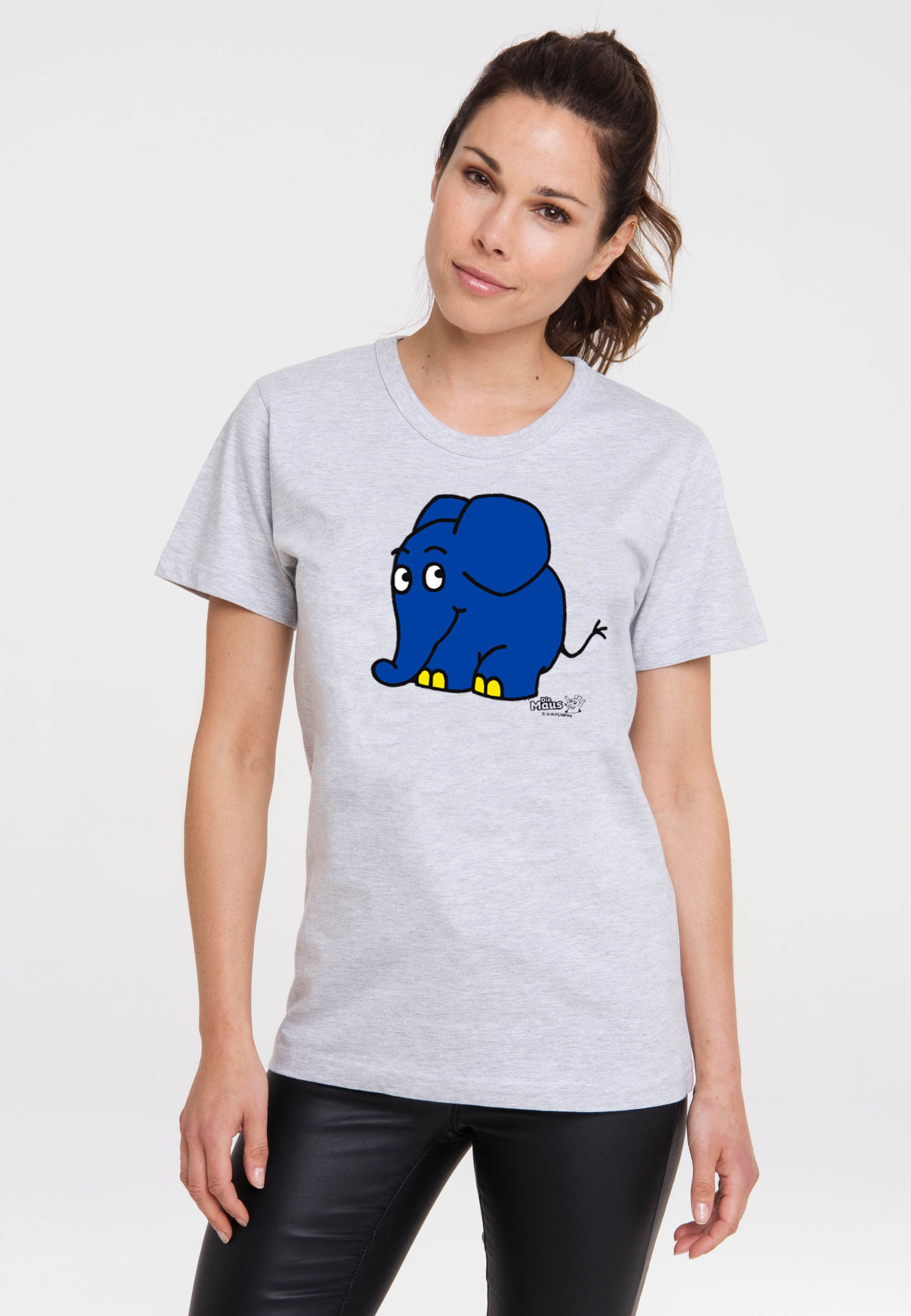 T-Shirt LOGOSHIRT "Sendung mit der Maus - Elefant", Damen, Gr. 3XL, grau (grau, meliert), 100% Baumwolle, unifarben, normal, Rundhals, Shirts T-Shirt, mit coolem Print