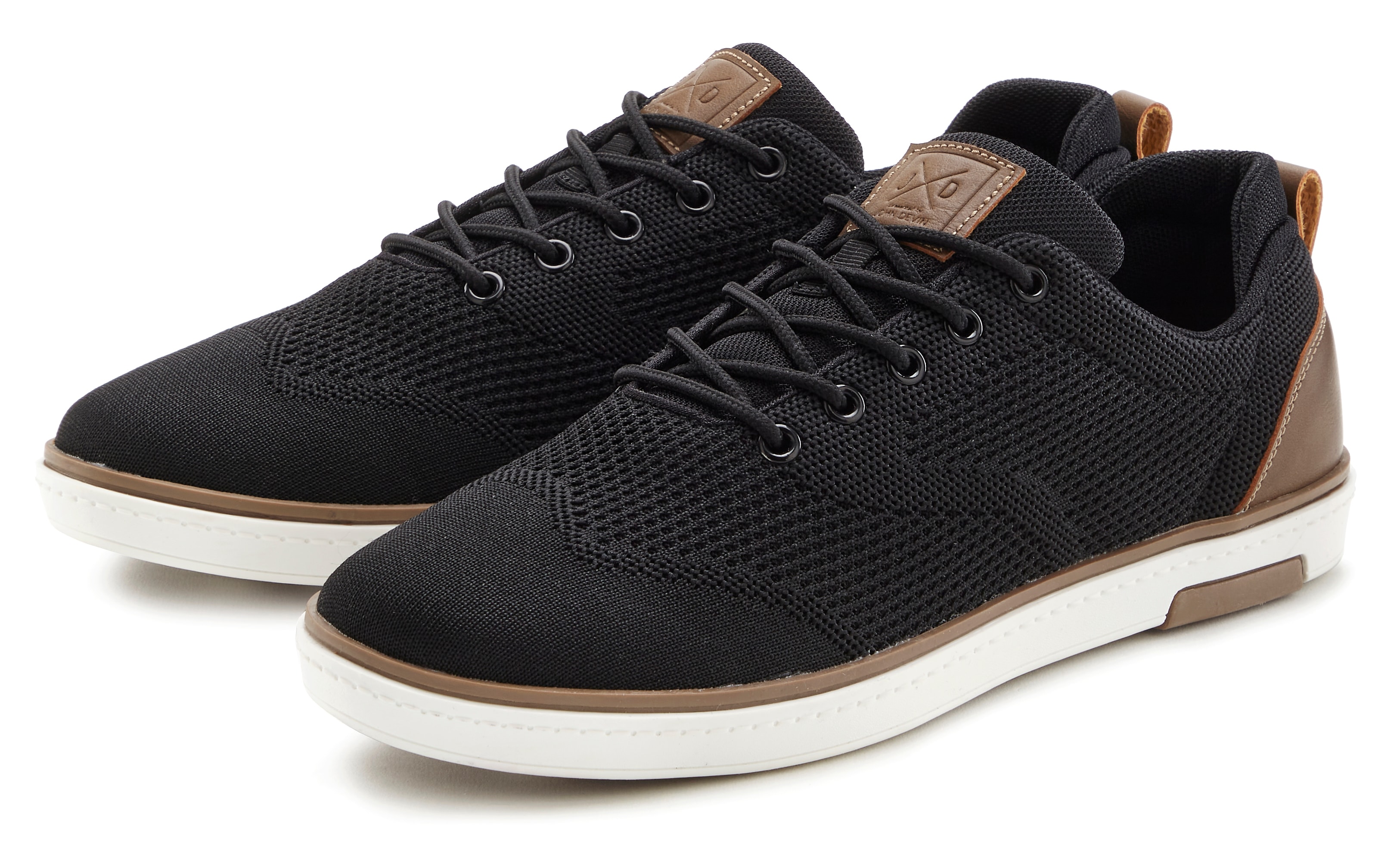 Sneaker JOHN DEVIN "Schnürschuh", Herren, Gr. 39, schwarz, Obermaterial: 80% Textilmaterial, 20% Lederimitat. Futter: 100% Textilmaterial. Decksohle: 100% Textilmaterial. Laufsohle: 100% Synthetik, Mesh, mehrfarbig, casual, Schuhe, Mesh-Optik,...