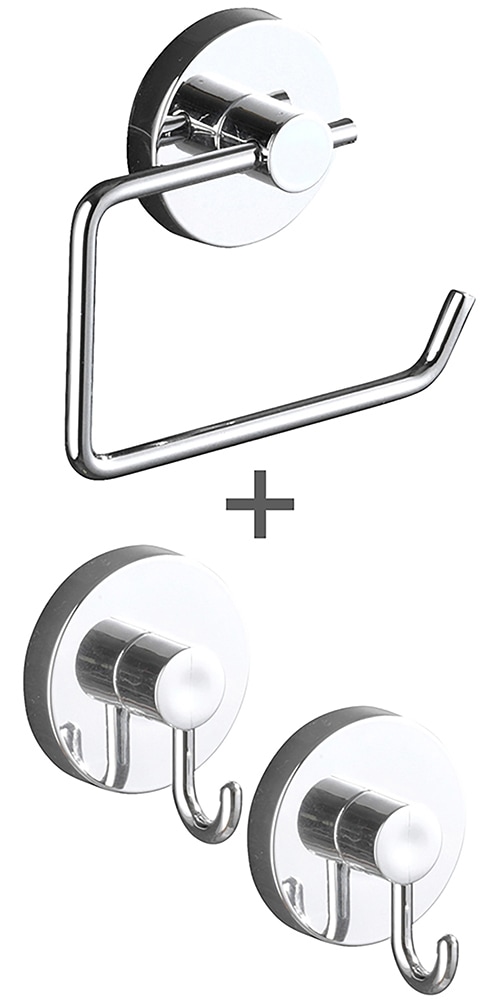 Toilettenpapierhalter WENKO "Vacuum-Loc Modell Milazzo", silber (silber glänzend), B:13cm H:10,5cm L:3,5cm, Stahl, Toilettenpapierhalter, inkl. 2 Wandhaken, Befestigen ohne Bohren