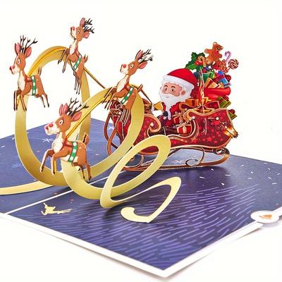 TEMU 3d Pop-up Santa Claus & Reindeer Sleigh Greeting Card - Perfect Christmas Gift For Anyone