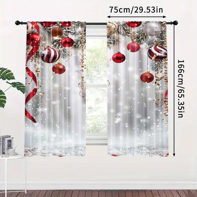 TEMU 2pcs Set Christmas Curtains With & - Rod Pocket, Semi-sheer Polyester Drapes For Living Room, Bedroom, Kitchen - Farmhouse Home Decor Curtains For Living Room