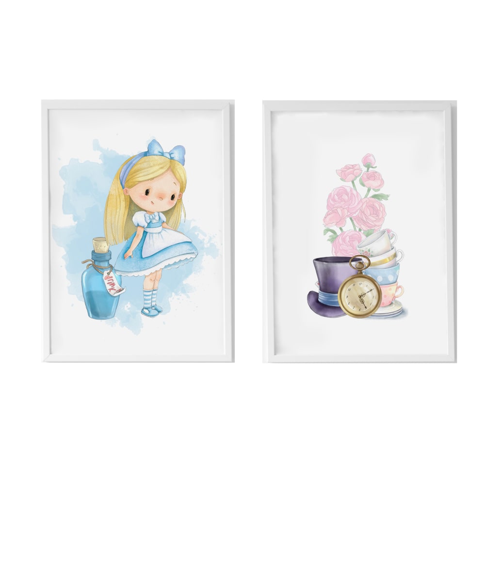 Confezione Alicia stampe in legno bianco incorniciate 43X33 cm