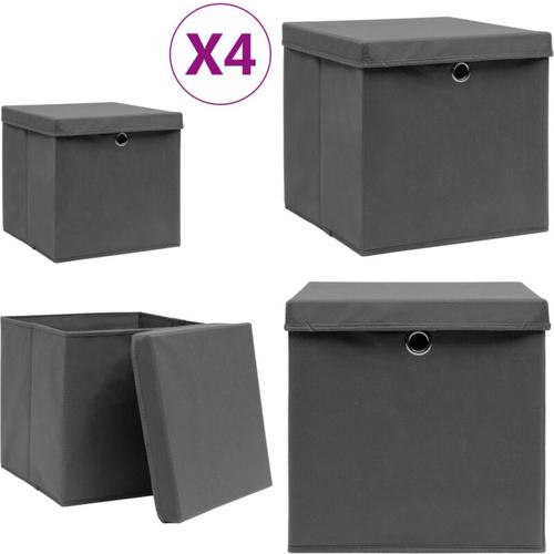 Aufbewahrungsboxen mit Deckeln 4 Stk. 28x28x28 cm Grau - Aufbewahrungsbox - Aufbewahrungsboxen