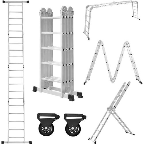 Mehrzweckleiter 4x5 Aluminium mit Plattform 6 in 1 Multifunktionsleiter Leiter 550cm Klappleiter