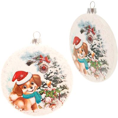 Weihnachtsbaumkugel KREBS GLAS LAUSCHA "KGL03637, Weihnachtsdeko, Christbaumschmuck, Christbaumkugeln Glas", bunt (weiß, bunt), T:1,9cm Ø:9cm, Glas, Weihnachtsbaumkugeln, Taler aus Glas, mit weihnachtlichem Motiv Image