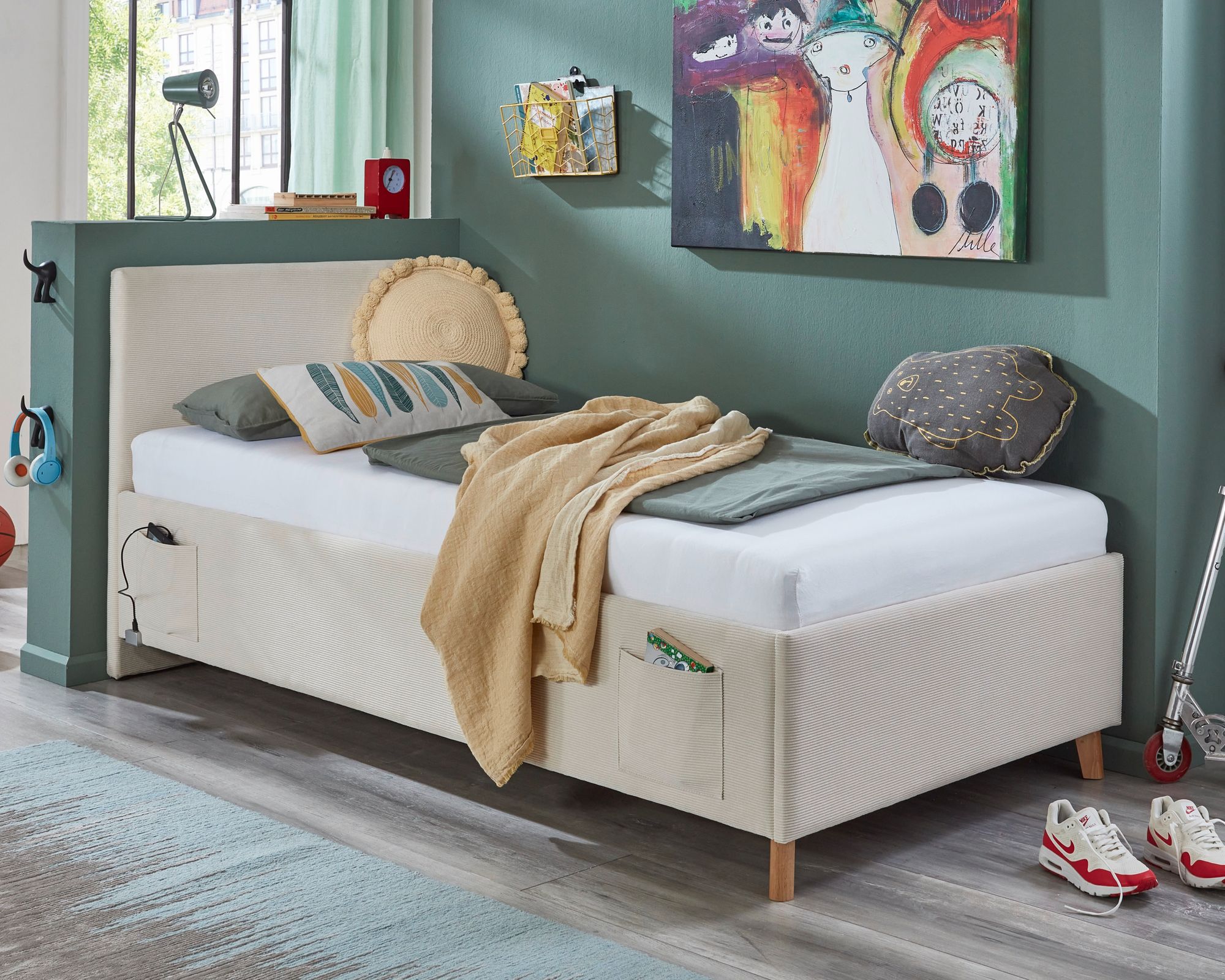 meise.möbel »Cool I« Jugendbett Cord 120x200 cm / ocean / ohne Rückenteil / ohne Bettkasten / mit Matratze / Härtegrad H2/H3