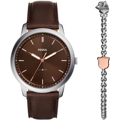 Fossil Minimalist Braun Herren Armbanduhr FS6019SET