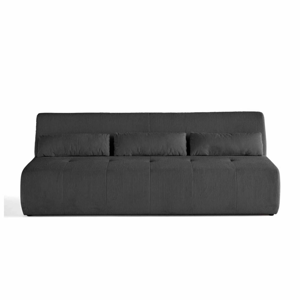 Canapé droit 3 places en velours côtelé gris foncé