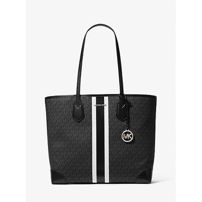 Michael Kors Eva Large Signature Logo Stripe Tote Bag Black One Size