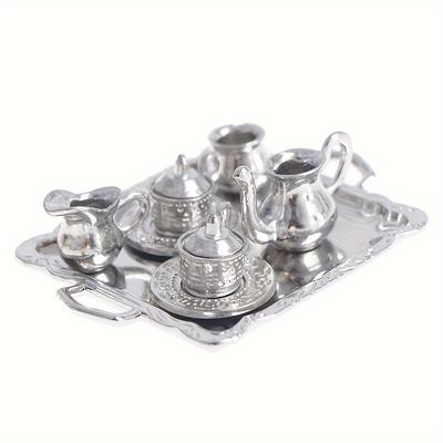 TEMU Miniature Silver-plated Tea Set With Intricate Patterns - Parties And Home Decor Image