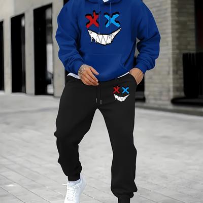 TEMU 1 Sweater Set Men's Trendy New Casual Hoodie And Sweatpants Plus Velvet Sports Suit Image