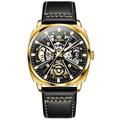 Montre automatique olevs 6685 pour hommes squelette doré en acier inoxydable bracelet en cuir étanche montres-bracelets mécaniques pour hommes de sport
