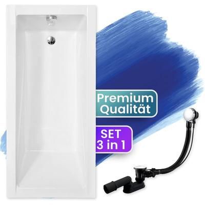 Badewanne Rechteck 170x70, Ablaufgarnitur & Füßen GRATIS - Komplettset 3in1 Original Acryl Wanne