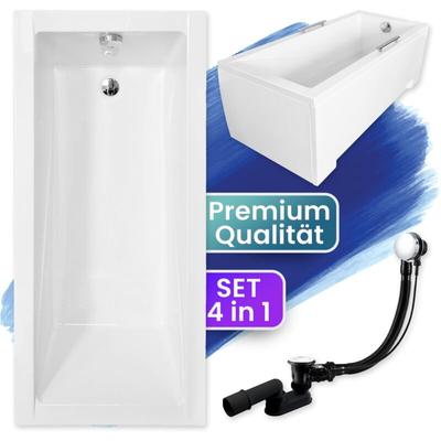 Badewanne Rechteck 150x70 mit AcrylSchürze, Ablaufgarnitur & Füßen gratis - Komplettset 4in1