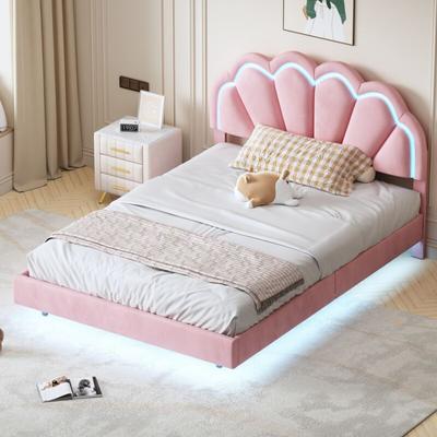 Doppelbett 140x200 cm, mit LED-Beleuchtung, Kopfteil in Muschelform, Lattenrost aus Holz, Image