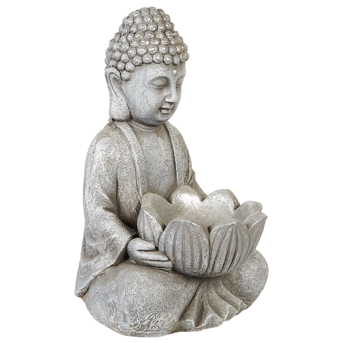 Dekofigur Buddha Grau aus Leichtbeton 44 cm Outdoor Außenbereich Gartendeko Dekoration Wohnaccessoires