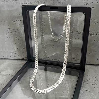 TEMU 1pc Women's Fashion Chain Necklace, Washable Non-fading Silvery Titanium Steel Embossed Cuban Link Necklace, Suitable For Gifts, Parties, Vacation, Everyday Versatile Sexy Jewelry Image