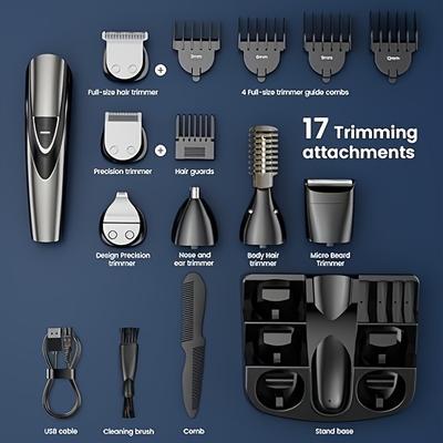 TEMU Beard Trimmer For Men , 17-pc Set Rechargeable Hair Clippers Kit With Safety Lock, Mens Grooming Kit For Hair Beard Body & Nose, Gifts For Men