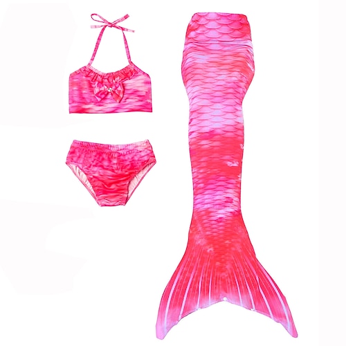 Bambino Da ragazza 3 pezzi Costume da bagno da sirena Costumi da bagno Bikini Spiaggia Nuoto Fantasia geometrica Attivo stile sveglio Costumi da bagno 3-10 anni Estate Rosso Arcobaleno