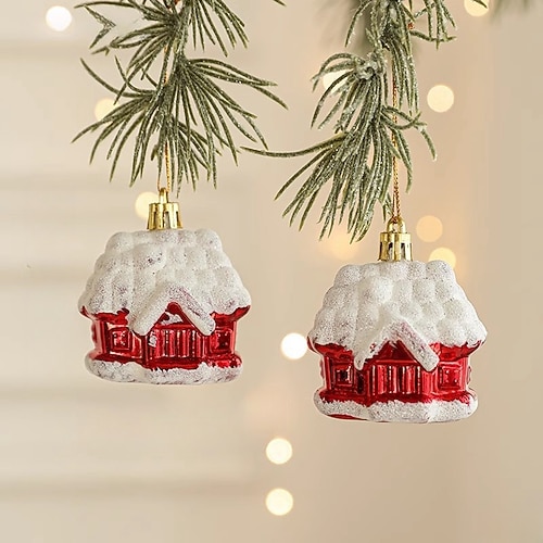 Set di 2 ornamenti natalizi: decorazioni a forma di fungo rosso, auto, pigna, lecca-lecca e casa, pendenti unici per decorazioni natalizie