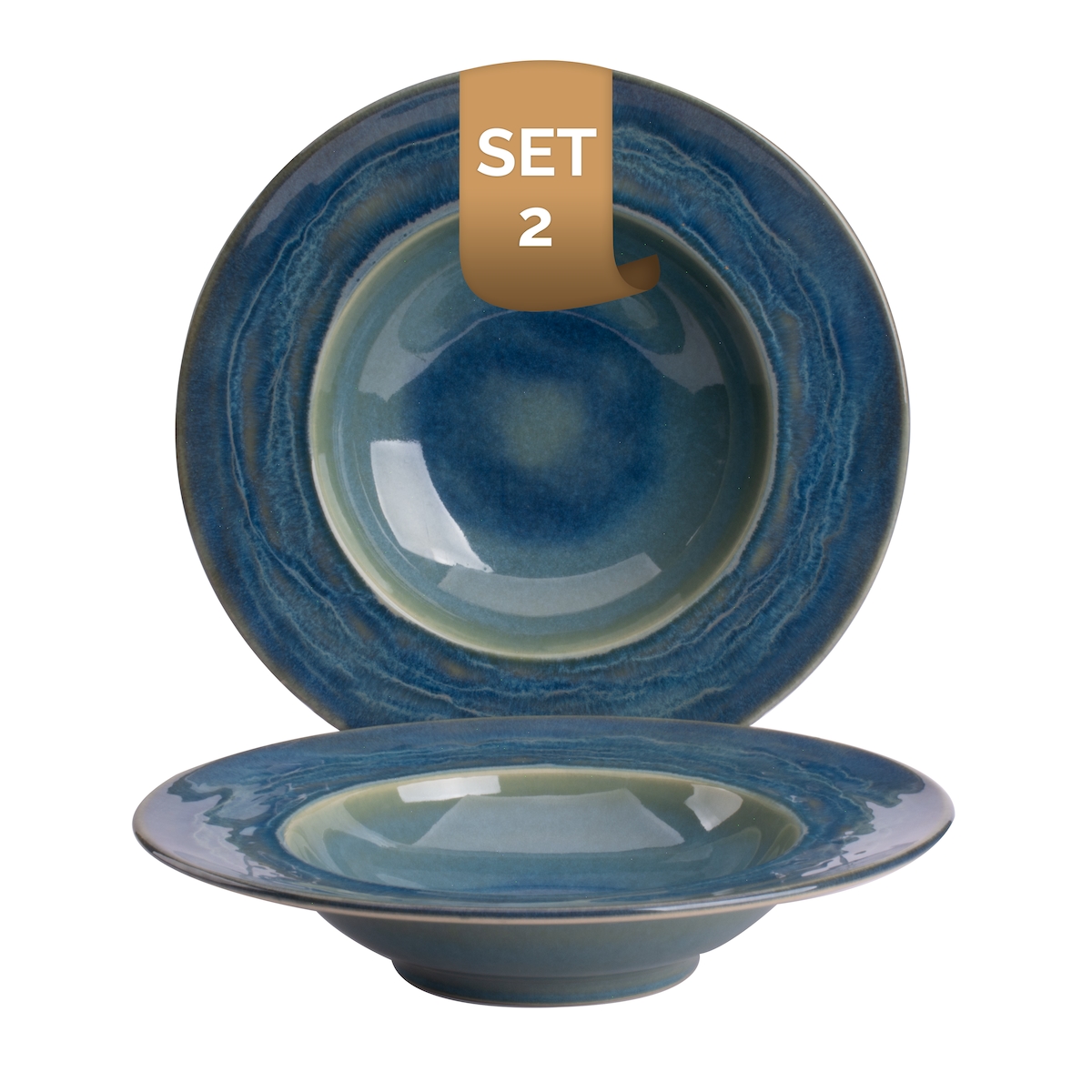 palmer Miami tiefe Teller - 2er-Set, Steingut, Ø 27 cm, grün blauer Ton, für Pasta, Suppe oder als Servierteller, stapelbar, spülmaschinenfest Image
