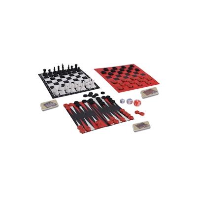 Reisespiel Klassiker in Metalldose 3 Spiele Familienspiele Schach Backgammon Dame