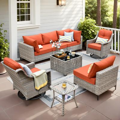 HOOOOWOOO 8-piece Wicker Patio Modular Sectional Sofa with Swivel Chairs