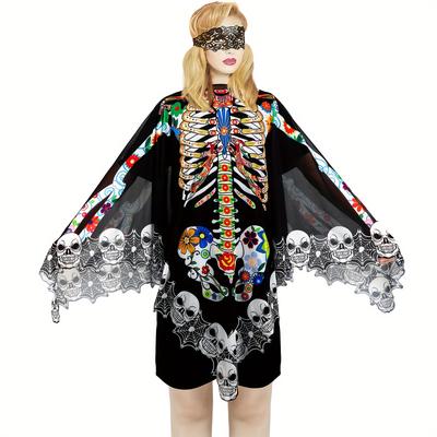 TEMU Halloween Skeleton Poncho, Lace Skeleton Halloween Costume Poncho Poncho For Women