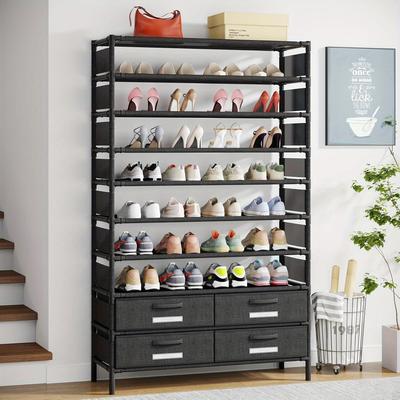 TEMU 10 Tier Shoe Rack With 4 Bins Drawers, Vertical Shoe Organizer, Free Shoe Shelf Storage For Home, Hallway, Garage