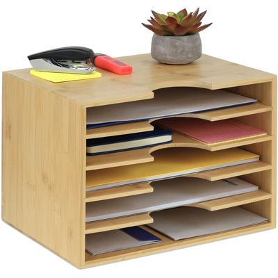 Briefablage Bambus, Büro Organizer für A4 Papier, 5 Fächer, Dokumentenablage hbt: 23,5 x 32,5 x 24 Image