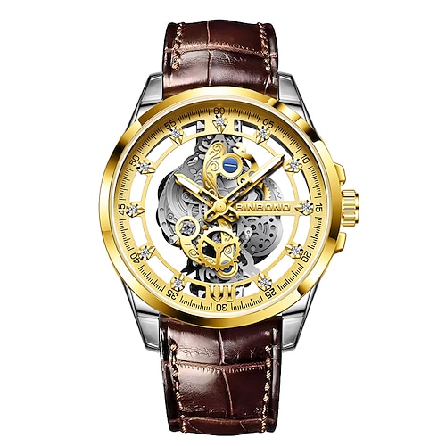 BINBOND Herren Quartz Uhr Luxus große Ziffernblatt Mode Business Leuchtende Wasserdichte Leder Edelstahl Armband Uhr B505