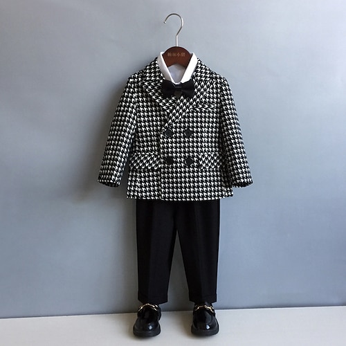 3 Stück Ring-Träger Anzug Jungen kinderkleidung Anzug Formeller Anzug Anzug Blazer Shirt Hose Kleidungsset Schulanfang Formal Urlaub Cool Basic Ausgefallene Farbblock Schwarz Baumwolle Image