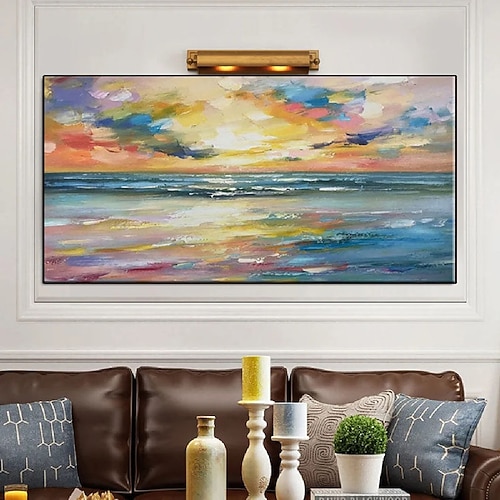 handgemachtes 3D-Ozean-Ölgemälde, handgemachte Wandkunst, blaues riesiges Wellen-Ölgemälde auf Leinwand, handgemaltes Meereswellen-strukturiertes 3D-abstraktes Gemälde, Strandlandschaft, Himmel, Image