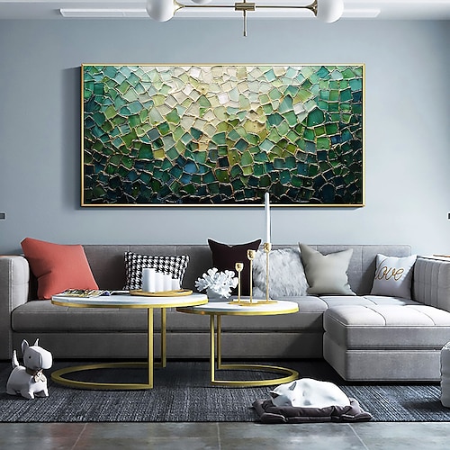 handgemachtes original nordisches Minimalismus Ölgemälde auf Leinwand zeitgenössische abstrakte grüne Impasto Textur Wandkunst für Wohndekoration mit gespanntem Rahmen/ohne Innenrahmen Gemälde Image