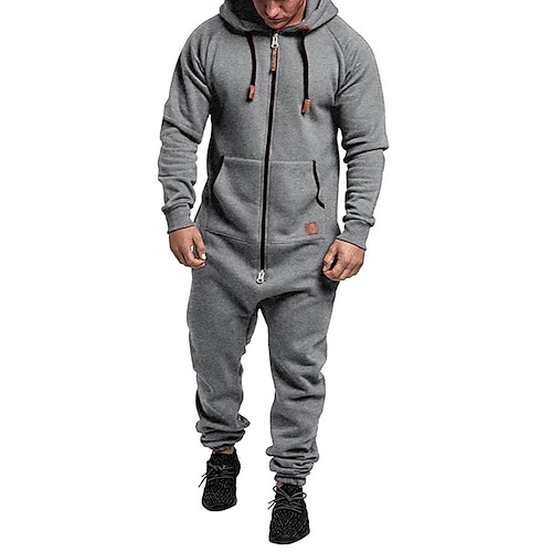 Herren Trainingsanzug Jogginganzug 2-teiliges Sport-Set Vollreißverschluss Einteilig Einfarbig Sportbekleidungsset Herbst Dunkelgrau Cachi scuro Fitnesstraining Joggen Laufen Thermowarm Weich Langarm Image