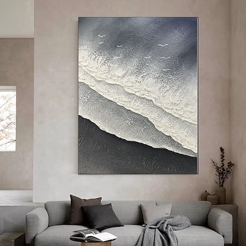 handgemachtes 3D-Wellenölgemälde, handgemachte Wandkunst, riesiges Wellen-Ozean-Ölgemälde auf Leinwand, handgemaltes Meereswellen-3D-strukturiertes abstraktes Gemälde, Strandlandschaft, Image