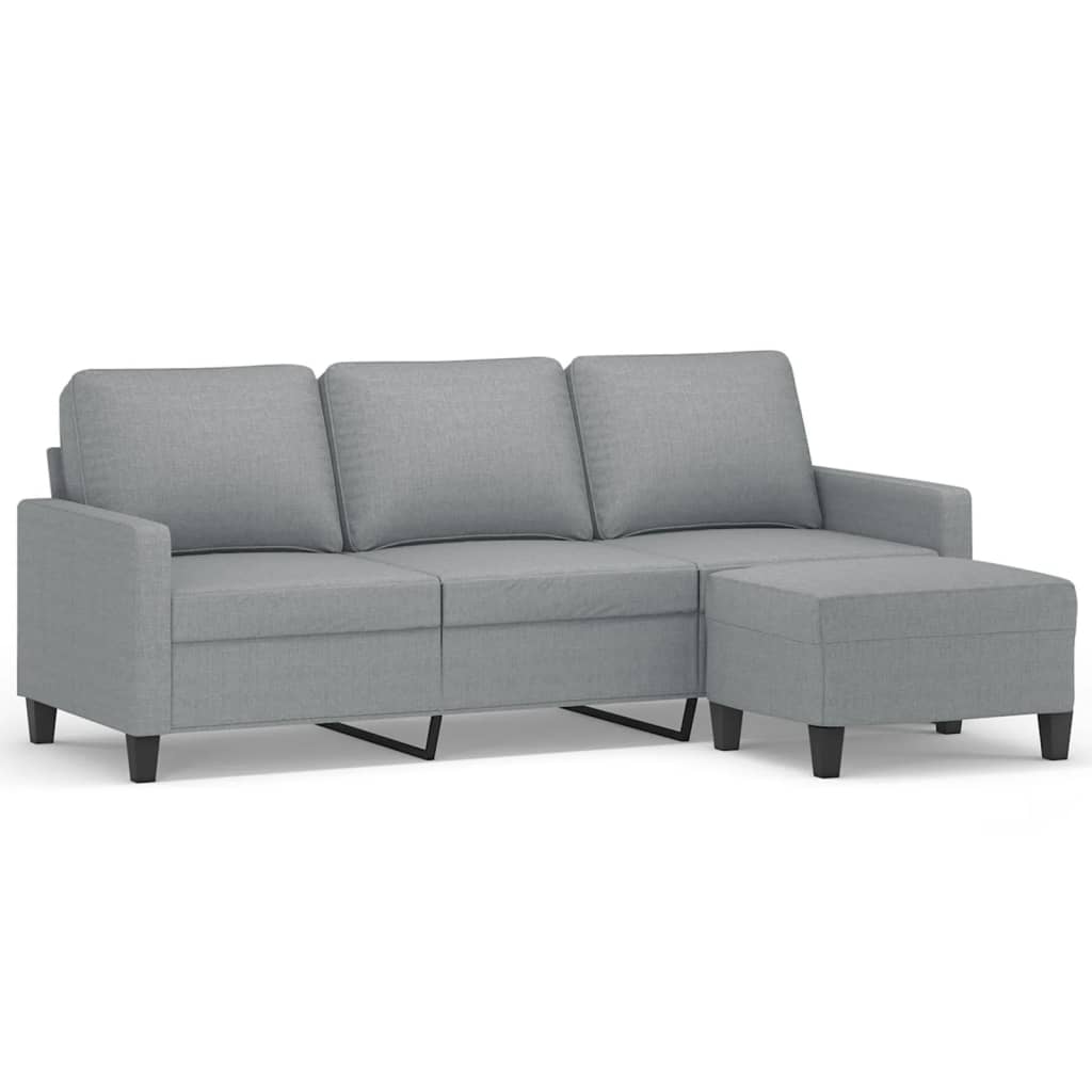 vidaXL 3-Sitzer-Sofa mit Hocker Hellgrau 180 cm Stoff Image