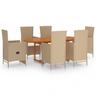 vidaXL 7-tlg. Garten-Essgruppe Poly Rattan 1 : Ausführung - Model 2, Farbe - Beige