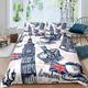 Loussiesd Girls Big Ben Comforter Cover Boys Famous Telephone Booth Bedding Set for Kids Teens Retro London Cityscape Duvet Cover Blue Vintage UK Theme Room Decor Double Size Quilt Cover 3Pcs