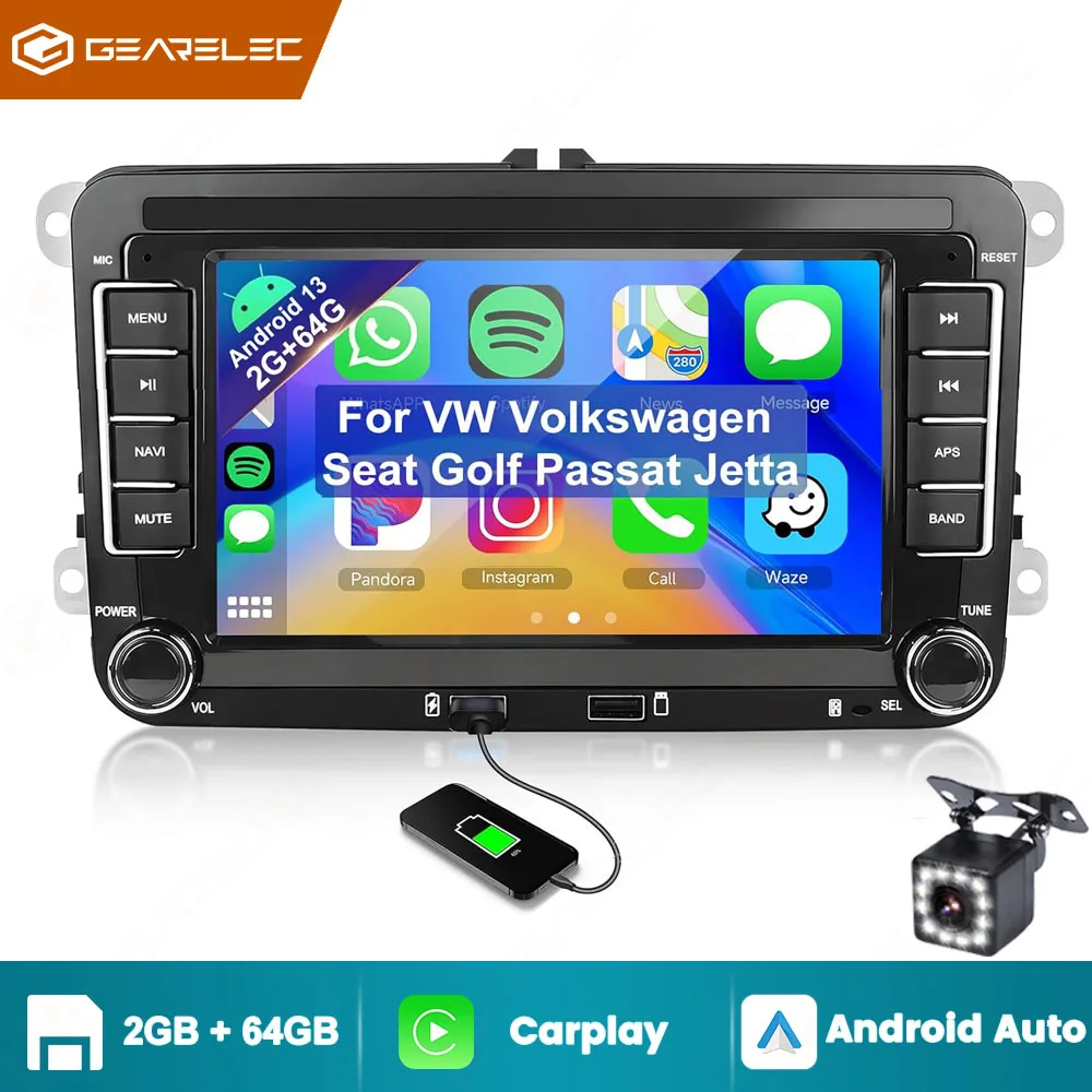 2 Din Auto Radio Android13 Auto Multimedia-Player WIFI GPS Carplay Auto Für VW Skoda golf 5 6 Touran passat Jetta 7 "Auto Stereo Image