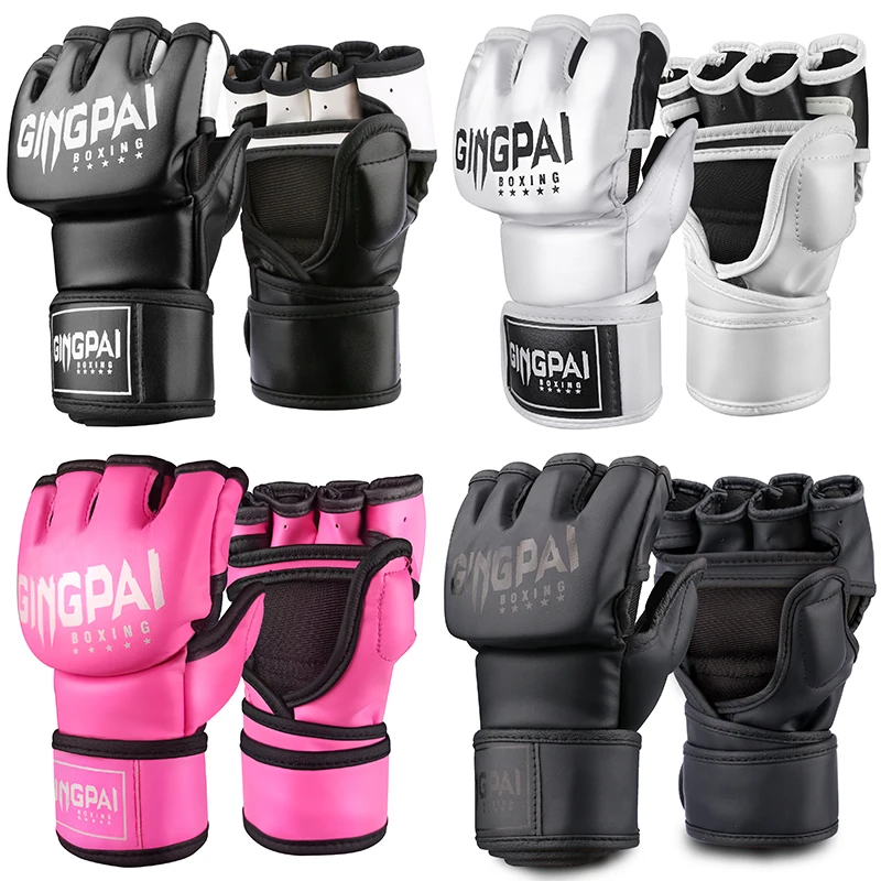 Halbhandschuhe MMA Fighting Kick Boxhandschuhe, fingerloser Schlagbeutel mit Polsterhandschuhen für Kickboxen, Sparring, Muay Thai Image