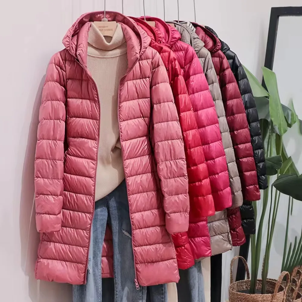 Koreanische Mode schlank entfernen Kapuze Parka modische Oberbekleidung Winter Damen Daunen jacken lange leichte dünne Mantel Puffer Jacke Image