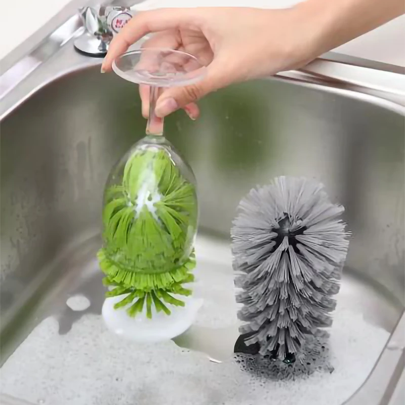 Tasse Scrub ber Glas reiniger faule Flaschen Bürste Spüle Küchen zubehör 2 in 1 Getränke becher Wein Saugnapf Reinigungs bürste Gadgets Image