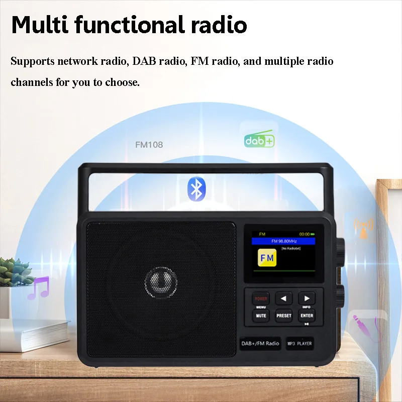 Tragbares Internetradio, bester Empfang, FM-DAB+-Radios, kabelloser Bluetooth-Lautsprecher mit LCD-Bildschirm, unterstützt Wecker, Schlaftimer