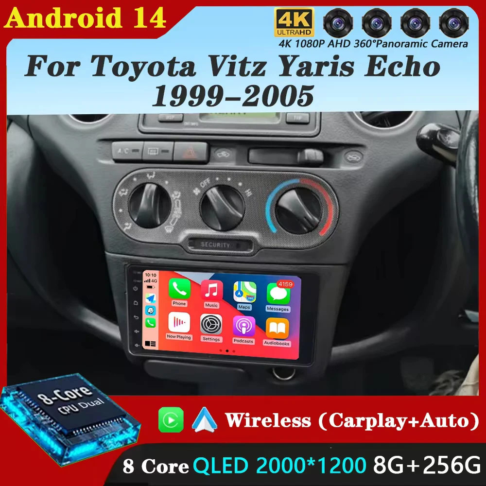 Android 14 Für Toyota Vitz Yaris Echo 1999-2005 Carplay Auto Auto Radio Multimedia Video Player Navigation GPS Keine 2Din 2 Din DVD Image