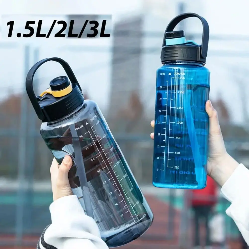 Outdoor-Sport 1,5 l/2l/3l Sport wasser flasche auslaufs icher mit Zeitmarker-Wasser krügen Leichter Reise kessel mit großer Kapazität Image