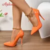 Aphixta Mode Gold Metall Kette Hohe 12 cm/10 cm Stiletto Heels Pumps Frauen Schuhe Spitz Party Pumpen super Große Größe 48 49 50